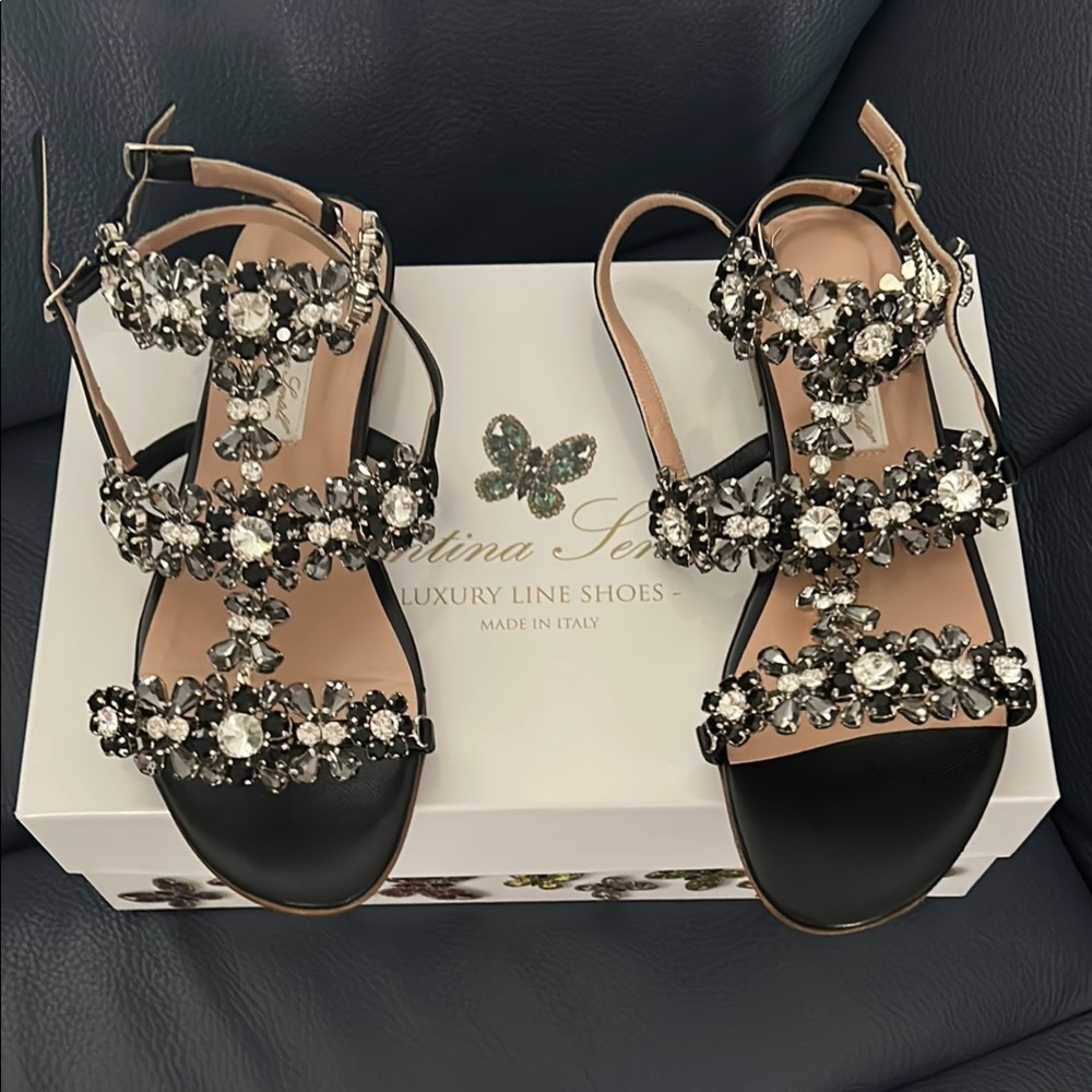 Valentina Black Crystal Sandals